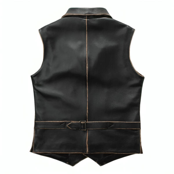 Mens Black Motorcycle Leather Distress Vest - Image 4