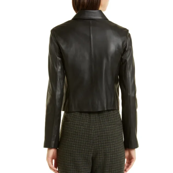 Sharon Womens Black Leather Moto Jacket - Image 3