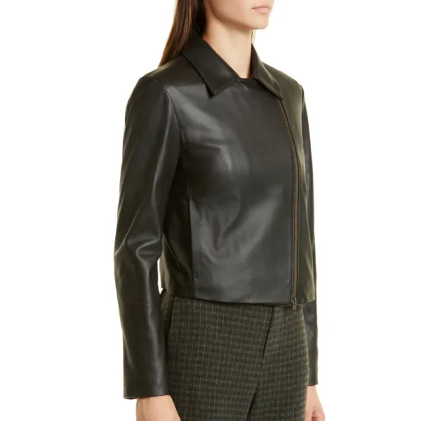 Sharon Womens Black Leather Moto Jacket - Image 4