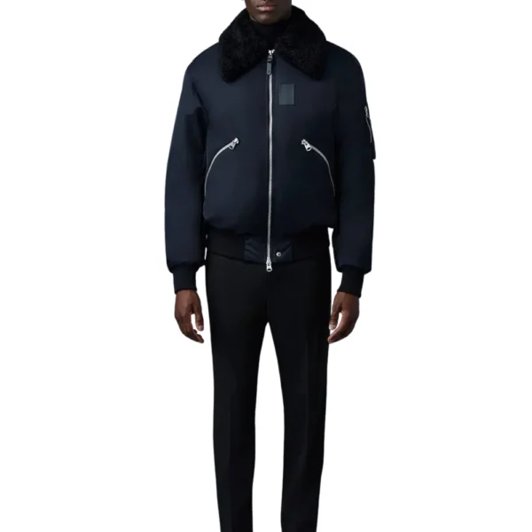 John Shearling Collar Bomber Jacket Black - Image 2