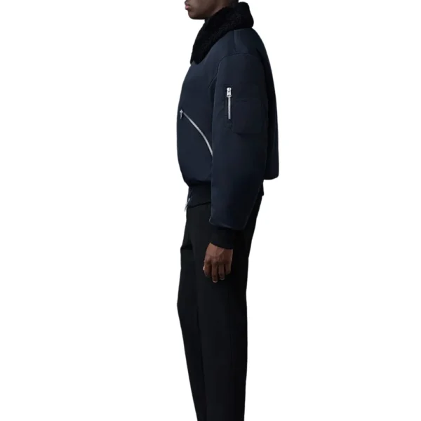 John Shearling Collar Bomber Jacket Black - Image 3