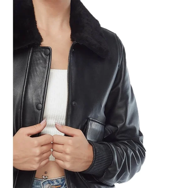 Anne Black Bomber Leather jacket - Image 4