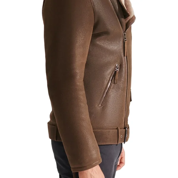 Mens Vintage Brown Shearling Leather Jacket - Image 4
