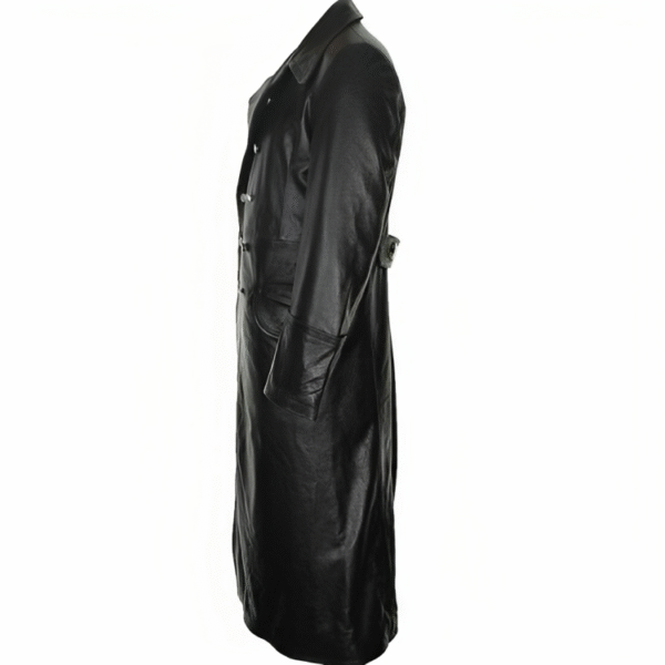 German Classic Officer Military World War 2 Trench Black Costume Leather Coat - Image 3