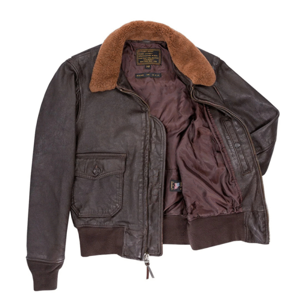 Brown Cockpit Flight Shearling Collar Leather Jacket For Men - Image 2