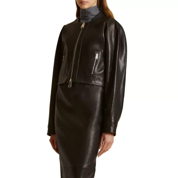 Luna Black Cafe Racer Leather Jacket - Image 2
