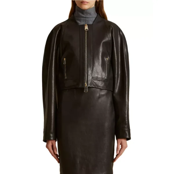 Luna Black Cafe Racer Leather Jacket - Image 3
