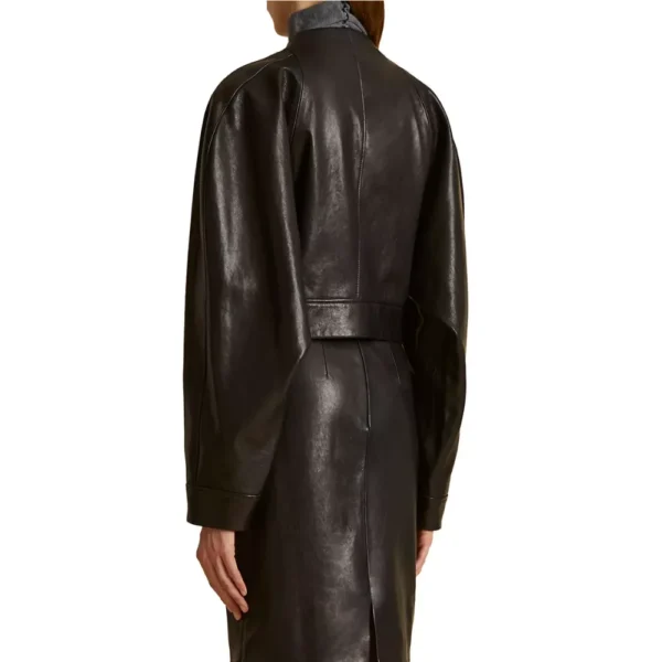 Luna Black Cafe Racer Leather Jacket - Image 4