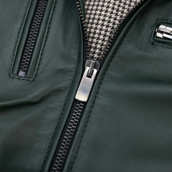 Women’s Dark Green Biker Leather Jacket - Image 6