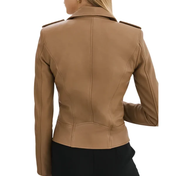 Womens Asymmetrical Beige Leather Jacket - Image 2