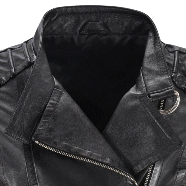 Women’s Black Leather Moto Slim Fit Jacket - Image 3