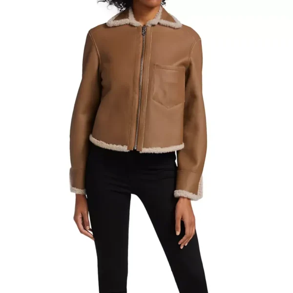 Aspen Brown Leather Shearling Zip Jacket - Image 2