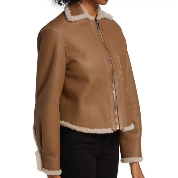 Aspen Brown Leather Shearling Zip Jacket - Image 4