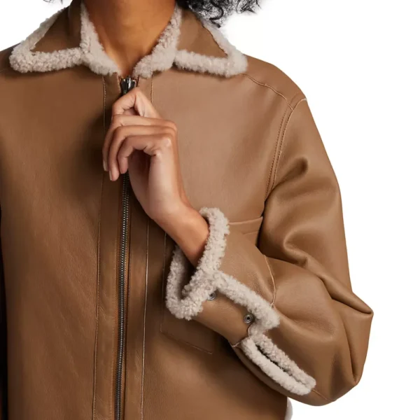 Aspen Brown Leather Shearling Zip Jacket - Image 6