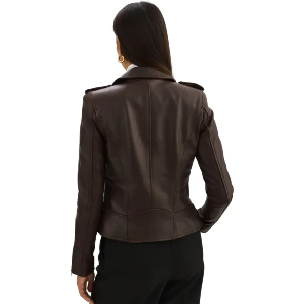 Womens Dark Brown Motorcycle Leather Jacket - Image 3