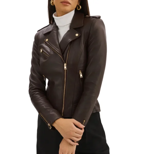 Womens Dark Brown Motorcycle Leather Jacket