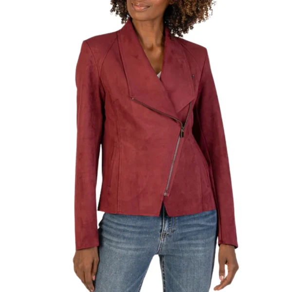 Janet Maroon Suede Leather Jacket - Image 2