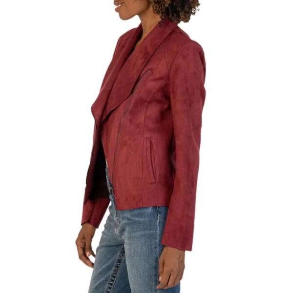 Janet Maroon Suede Leather Jacket - Image 3