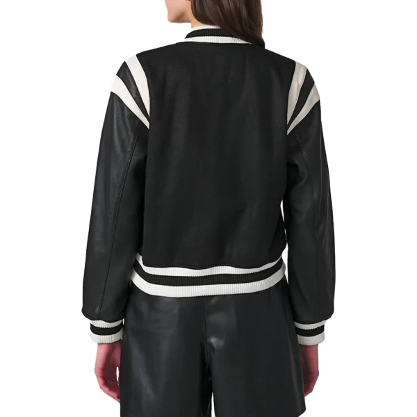 Black Varsity Letterman jackets for Women With Leather Sleeves - Image 2